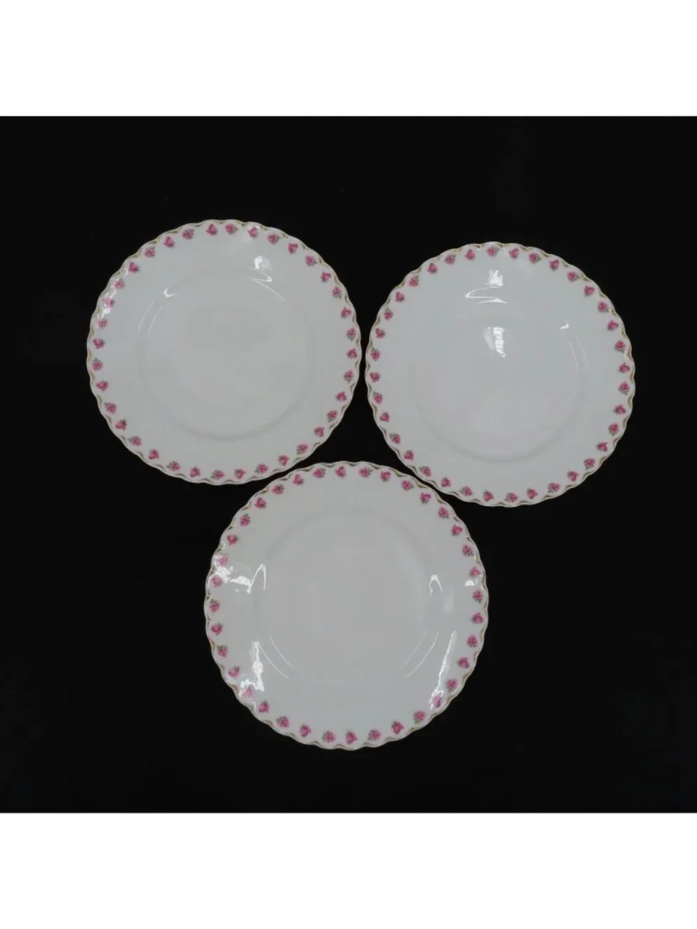 VTG Haviland Set of 3 Plates 9.5in Pink Rose Flower Gold Scallop Limoges France